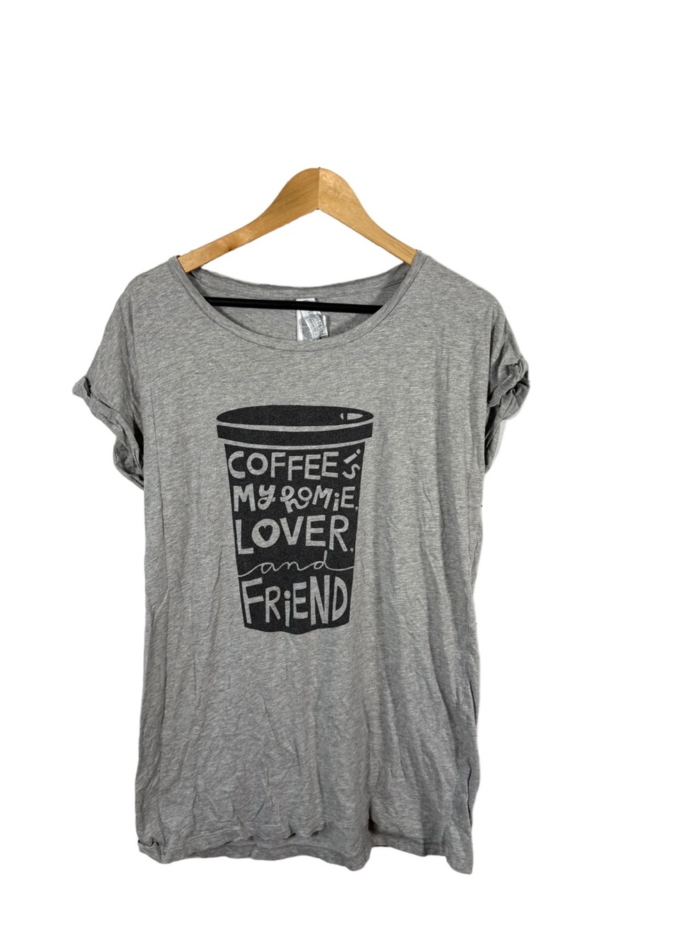 Forever 21 Coffee Graphic Tee Gray Womens Small Cotton Modal Relaxed Fit